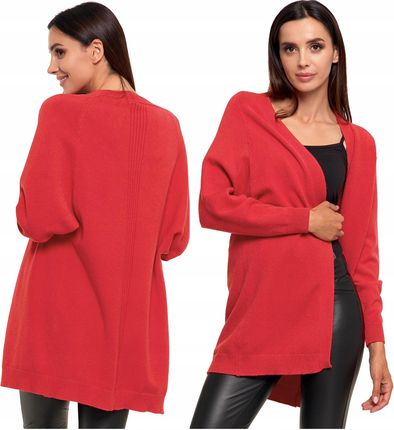 Sweter Damski Klasyczny Kardigan Narzutka Kobiecy Czerwony Modny Moraj XL
