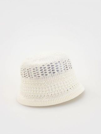 Reserved - Pleciony kapelusz bucket - złamana biel
