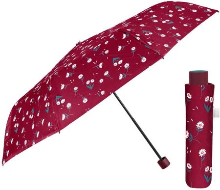 Parasol damski Perletti Time Daisy manualny składany wzór stokrotki czerwony