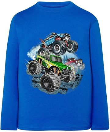 Koszulka z długim rękawem i nadrukiem Monster trucków niebieska