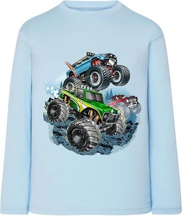 Koszulka z długim rękawem i nadrukiem Monster trucków błękitna