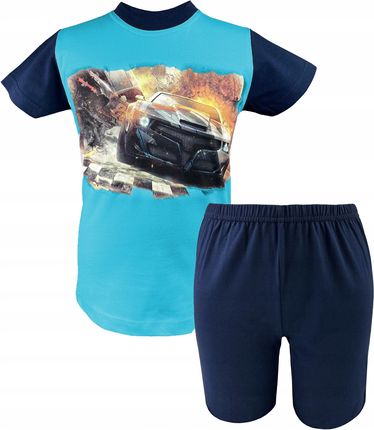 Piżama Chłopiec 146 Dla Chłopca Krótka Letnia Krótki Rękaw Niebieska Auto