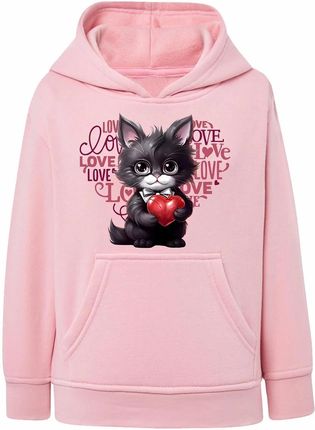Bluza dziewczęca z kapturem różowa z kotkiem