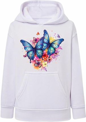 Bluza dziewczęca z kapturem biała z motylami
