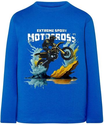 Koszulka chłopięca z długim rękawem i nadrukiem motocross niebieska