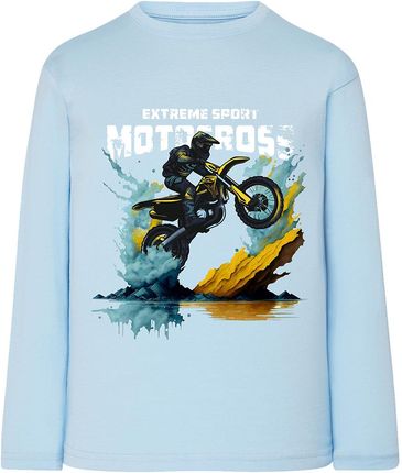Koszulka chłopięca z długim rękawem i nadrukiem motocross błękitna