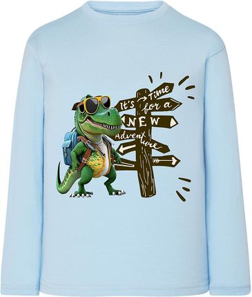 Koszulka chłopięca z długim rękawem i dinozaurem błękitna