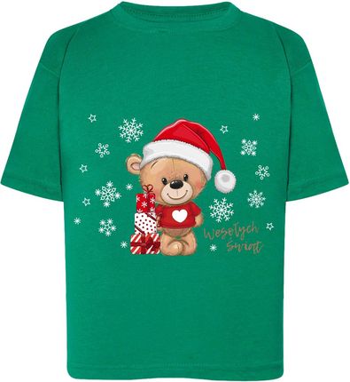 Koszulka dziecięca świąteczny miś zielona