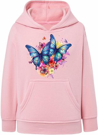Bluza dziewczęca z kapturem różowa z motylami