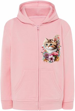 Bluza dziewczęca rozpinana z kapturem różowa z kotkiem