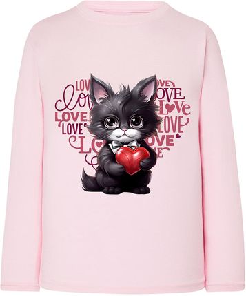 Koszulka dziewczęca z długim rękawem i kotem różowa