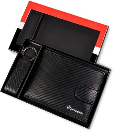 Męski zestaw prezentowy ze stylowym, skórzanym portfelem — Rovicky