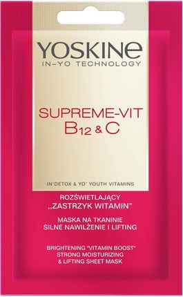 Yoskine Supreme-Vit B12 + C Rozświetlający "zastrzyk witamin" maska na tkaninie silnie nawilżenie i lifting