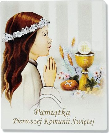 Obrazek na komunię świętą z napisemm pamiątka pierwszej komunii prezent dla dziewczynki