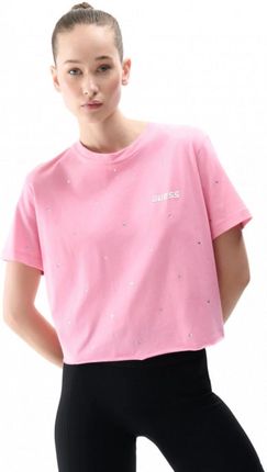 Damski t-shirt z nadrukiem Guess Skylar - różowy