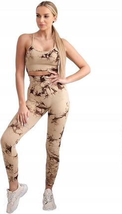 Komplet fitness top + legginsy push up camelowy Komplet fitness top + leggi