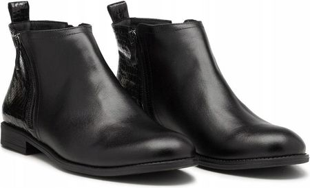 Czarne Botki Półbuty Wężowe Cholewki Butdam 37