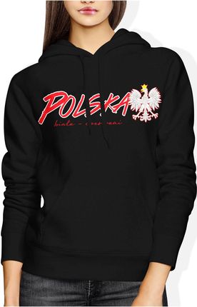 Polska Biało Czerwoni Kibica Damska bluza z kapturem (XL, Czarny)