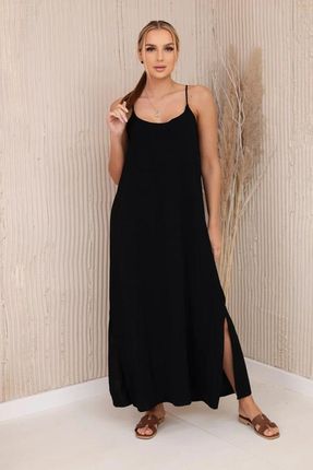 Sukienka letnia długa na ramiączka czarna włoska