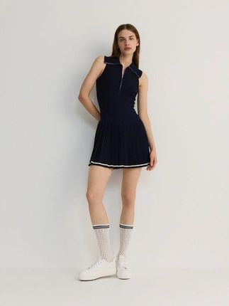 Reserved - Dzianinowa sukienka mini w sportowym stylu - granatowy