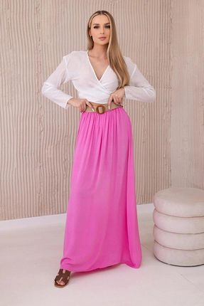 Spódnica maxi z wiskozy z ozdobnym paskiem różowa