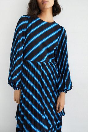 Warehouse NI1 hsv plisowana maxi sukienka w paski długi rękaw XL