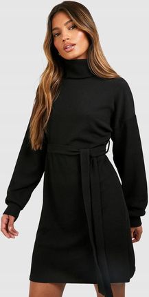 Boohoo Czarna Mini Sukienka Tekstura Golf Długi Rękaw 6MO NG2__M