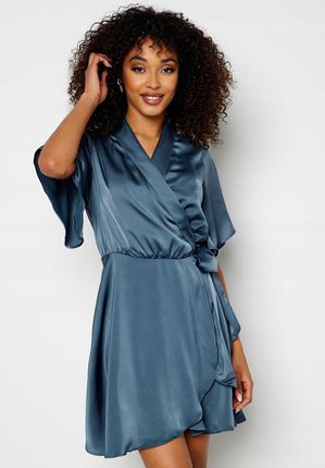 Vero Moda wtx kopertowa mini sukienka niebieska satynowa wiązanie M NH7