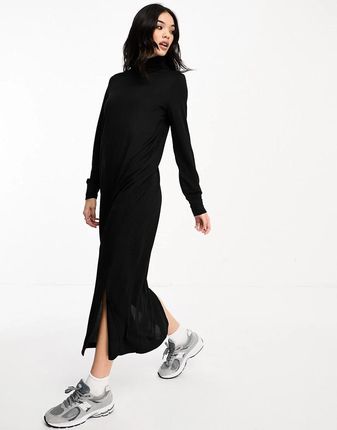 Vero Moda Czarna Dzianinowa Maxi Sukienka Golf Rozcięcia P39 NH8__XL