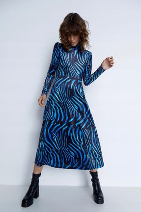 Warehouse Welurowa Sukienka Odkryte Plecy Długi Rękaw Zebra Hza NI1__XL