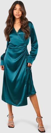 Boohoo NG6 lsq zielona satynowa kopertowa sukienka wiązanie S