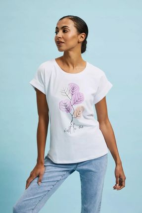 T-shirt z roślinnym wzorem biały 46 od Moodo