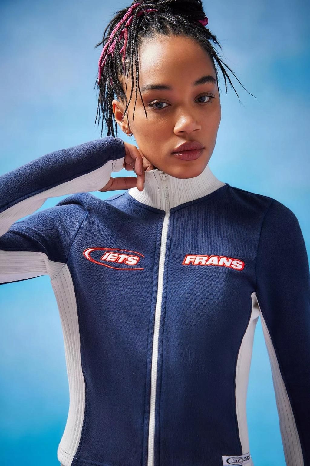 Iets frans ziv logo vintage rozpinana bluza kontrast