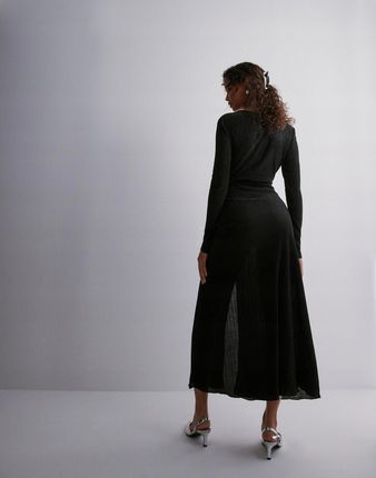 Only ibt plisowana czarna midi sukienka rozcięcie marszczenie XL NG5