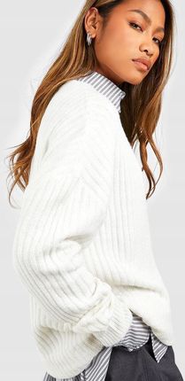 Boohoo gwh Oversize Prążki Biały Klasyczny Sweter M NG2