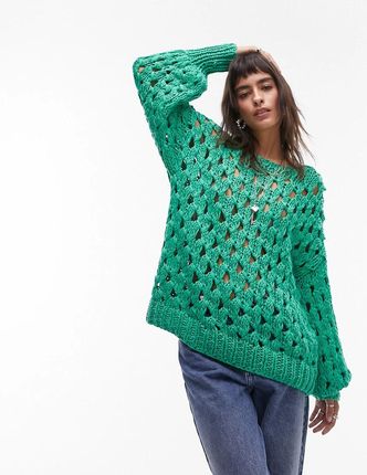 Topshop Zielony Luźny Sweter Wycięcia Tekstura Beg NH8__M