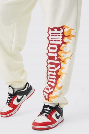 Boohoo NG2 aix oversized spodnie dresowe ecru joggersy grafitti XXL