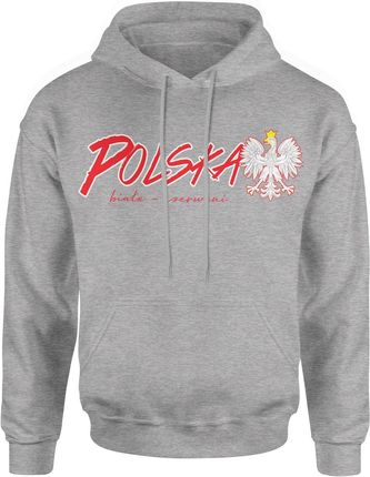 Polska Biało Czerwoni Kibica Męska bluza z kapturem (S, Szary)