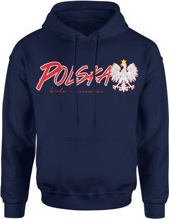 Polska Biało Czerwoni Kibica Męska bluza z kapturem (M, Granatowy)