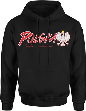 Polska Biało Czerwoni Kibica Męska bluza z kapturem (L, Czarny)