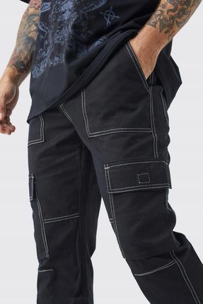 Boohoo hdf czarne szwy casual kieszenie spodnie kontrastowe W30 NG2