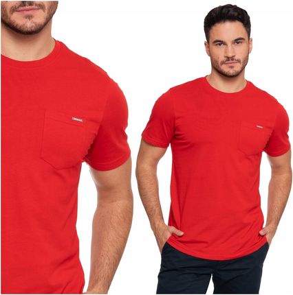 Koszulka Męska Bawełniana Krótki Rękaw Czerwony T-shirt Klasyczny Moraj XXL