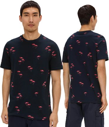 T-shirt męski s.Oliver granatowy wzór flamingi - XXL