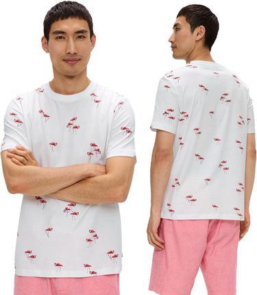 T-shirt męski s.Oliver biały wzór flamingi - XXL