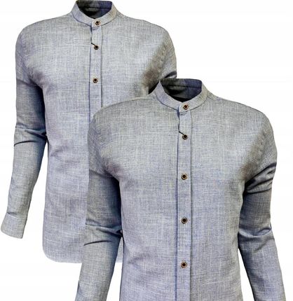 Koszula letnia CASUAL stójka kombinowany rękaw blue 3XL