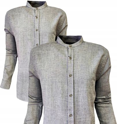 Koszula letnia CASUAL stójka kombinowany rękaw grey XL