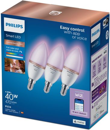 Philips Smart LED Żarówka E14 C37 4,9 W (40 W), kolorowe światło, 3 szt. (929002448836)