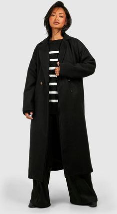 Boohoo xmq czarny klasyczny długi płaszcz S NG2