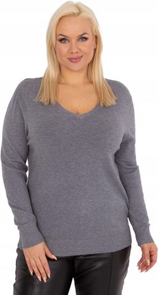 Klasyczny Dzianinowy Sweter Plus Size damski z dekoltem V