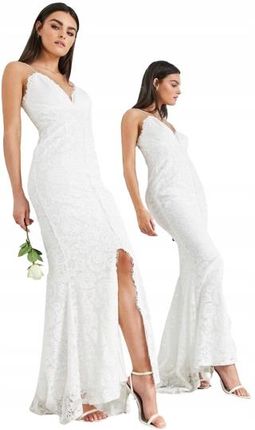 Koronkowa suknia ślubna na ramiączkach biała 42